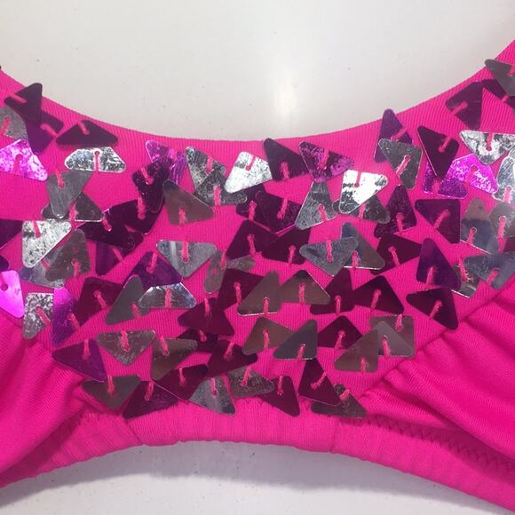 Victoria’s Secret sequin bikini top pink Sz XS - Picture 2 of 5